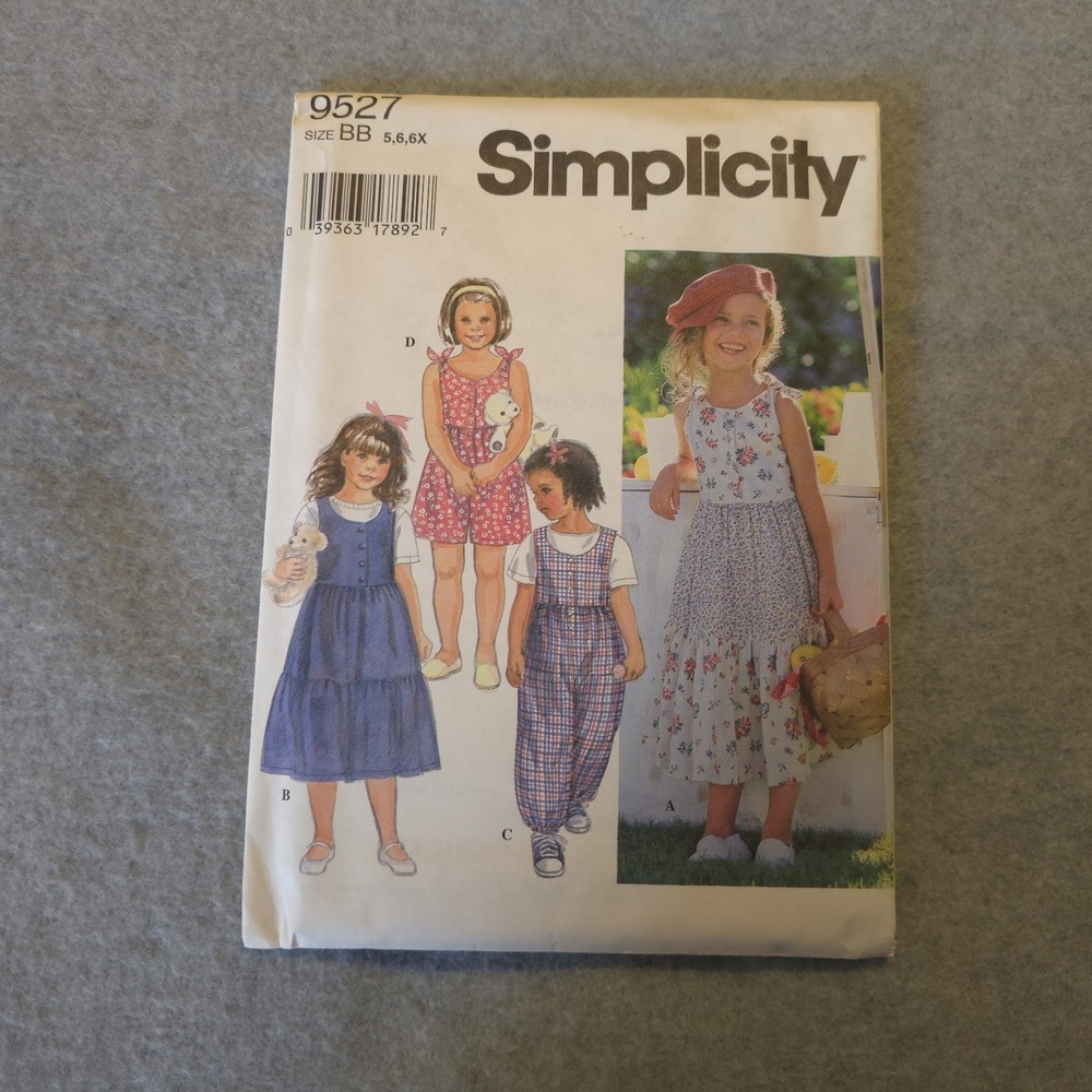Simplicity 9527 Girls Dress Jumper Romper Pattern Size 5 6 6X Vintage 90s...